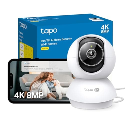Image of Tapo NEW C250 4K 8MP Pan/Tilt Indoor House Security Camera,Pet Camera, Baby Camera Monitor, Auto Tracking, AI Detection, IR Night Vision, Flexible Storage,Customisable Zones, Alexa & Google