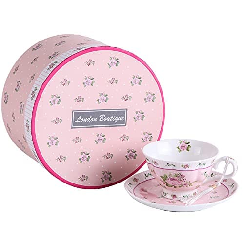 Image of London Boutique Tea Cup and Saucer Set Coffee Cups Gifts for Women Tea Set New Bone China Vintage Flora Rose Gift for Her Tea Party Home Restaurants and Tea House (Rose Pink 1pc Set)