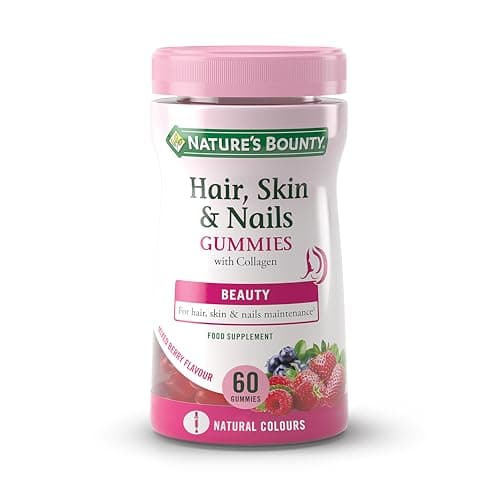 Image of Nature's Bounty Hair, Skin and Nails Gummies - Pack of 60 Gummies, 30 Day Supply - with Collagen, Biotin, Zinc and Vitamins C and E - Supports Hair Growth and Healthy Shine