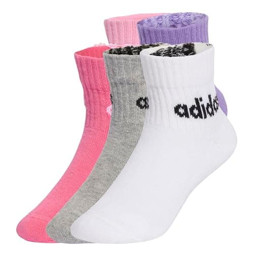 Image of adidas Unisex Kids LINEAR KIDS ANKLE SOCKS 5pP, True Pink/Pink Fusion/Violet Fusion/Medium Grey Heather, 4-5 Years