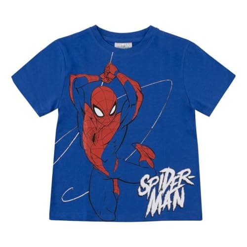 Image of Marvel Spiderman Kids T-Shirt | Boys Short Sleeve Cotton T Shirt with Official Spiderman Character | Blue, 3-8 Years (UK, Age, 2 Years, 3 Years, Regular, Spiderman - Blue)
