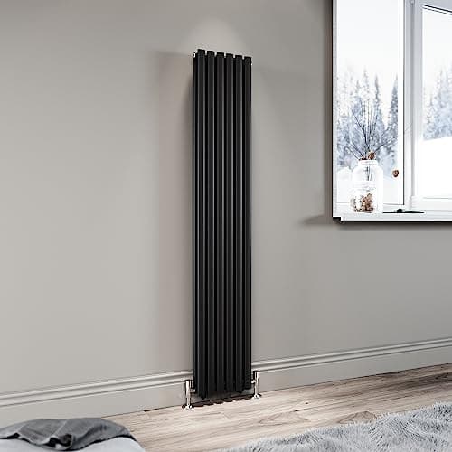 Image of ELEGANT Black Vertical Radiator 1600x294mm Tall Upright Oval Column Double Panel Modern Central Heating