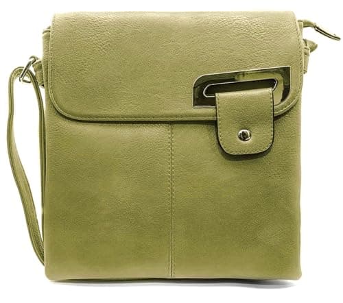 Image of Woodland Leathers Women's Cross Body Shoulder Messenger Bag, Multiple Slip and Zip Pockets Handbag with Storage Pocket (Lime Green)