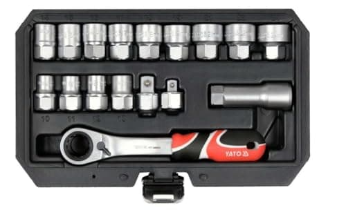 Image of Yato YT-38653, Go-Through Socket Set 17pcs Quick Release 1/2" 3/8", Reversible
