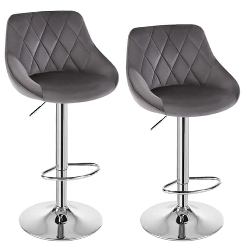 Image of WOLTU Bar Stools Set of 2, Swivel Velvet Barstools Height Adjustable Breakfast Bar Stools with Back, Footrest, Modern Kitchen Counter Stool, Dark Grey, BH138dgr-2-UK