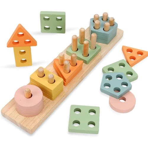 Image of QASUN Montessori Toys for Boy Girl,Learning Educational Toys for Toddler Gifts,Wooden Shape Sorter Toys ---Christmas Easter Birthday Gift