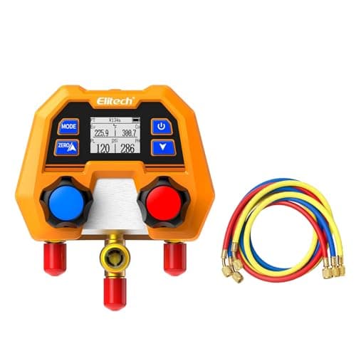 Image of Elitech Digital Refrigerant Manifold Gauge Set DMG-2SE+ Hose, Support 88 Refrigerant Types Pressure Measurement, IP54 for Air Conditioning HVAC System, 2-Way Valve Impact-Resistant