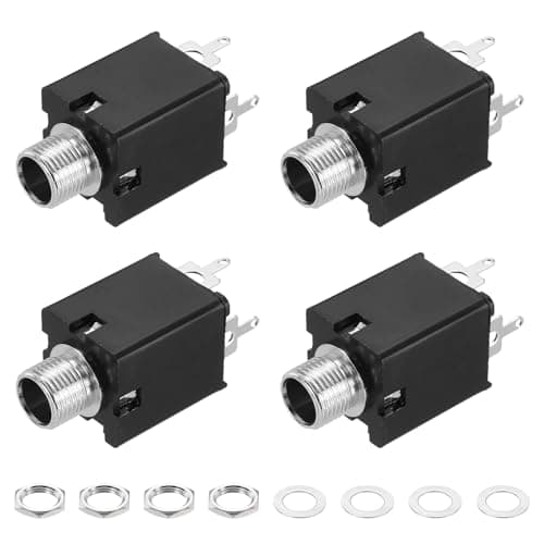 Image of sourcing map 10pcs 1/4" 6.35mm Stereo Audio Jack, 50V 3 Pin Female PCB Mount Jack Video Connectors Stereo Headphone Socket with Nuts&Spacer for Headphone, Speaker, Car Audio, 36x16x16mm