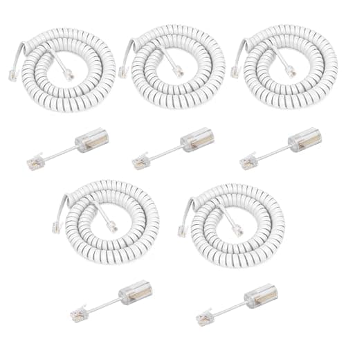 Image of Uvital Telephone Handset Cord Detangler, 5 Pack Phone Handset Cord 10Ft Uncoiled(1.2 Ft Coiled) and 5 Pack 360 Degree Rotating Swivel Anti-Tangle Untangler Cord Detangler(White)