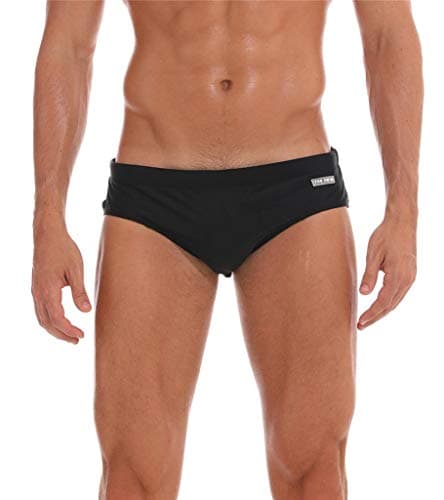 Image of Arcweg Men's Swimming Trunks Briefs Low Waist with Removable Pad Swimwear Elastic Beach Shorts Boxers Underwear Black M（UK）