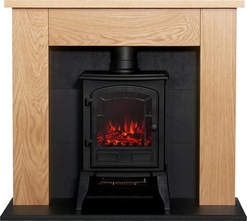 Image of Adam Chester Stove Fireplace in Oak & Black with Sureflame Ripon Electric Stove in Black, 39 Inch