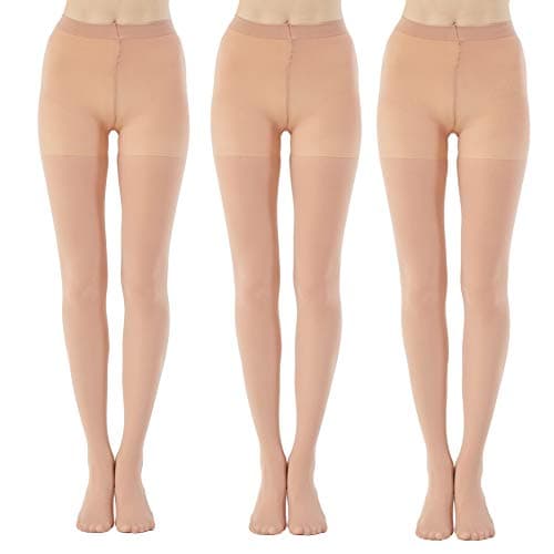 Image of MANZI 3 Pairs Womens Girls Basic Convertible Transition Ballet Dance Tights 40 Denier(Natural Nude,Age 11-14)