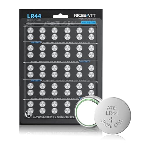 Image of LR44 Batteries 60 Pack, AG13 L1154F 357 303 SR44 A76 Premium Alkaline 1.5V Button Coin Cell Battery