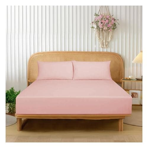Image of Funky Gadgets King Size Fitted Sheets Blush Pink Extra Deep Pocket 16 Inch (40cm) 90 GSM Soft Brushed Microfiber Fitted Bed Sheets Easy Care Bottom Sheet (152 X 200cm)