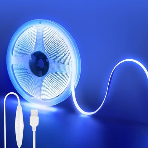 Image of Clearhill 5V USB COB LED Strip Lights with Dimmable Switch,16.4FT/5M,Blue,320LEDs/M,8mm Width,Not Waterproof IP20,1.5M USB Switch Cable,for DIY Home Indoor Decoration