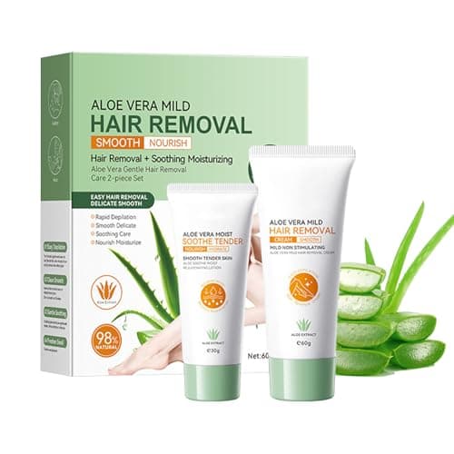 Image of 2PCS Aloe Vera Hair Removal Set - Hair Removal Cream&Aloe Soothing Cream - Flawless Hair Remover for Women & Men - Fast,Painless for Underarms,Legs,Arms & Bikini - Sensitive Skin Depilatory Cream