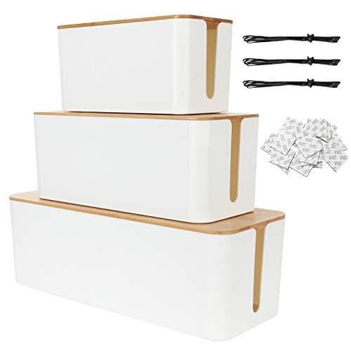 Image of ASelected Cable Management Boxes Pack of 3 Cable Tidy Box Plastic Wire Organisers Hide Extension Lead and Electrical Cables (White)