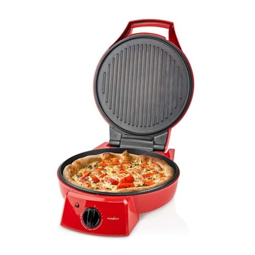 Image of Nedis 12" Electric Pizza Maker & Table Top Grill, Indoor Portable Pizza Oven with Non-Stick 30cm Plates, 3 Heat Settings, Max 230°C - Retro Red