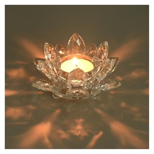 Image of YoHyien Crystal Tea Light Holder, Lotus Flower Candle Holder, Crystal Votive Candle Holder, Clear Glass Tealight Holder for Christmas Decoration, Wedding, and Home Party (1)