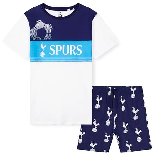 Image of Tottenham Hotspur F.C. Boys Pyjamas Set Short PJs Kids Teens Lounge Set Nightwear Summer Sleepwear Football Gifts for Boys (White/Navy, 9-10 Years)
