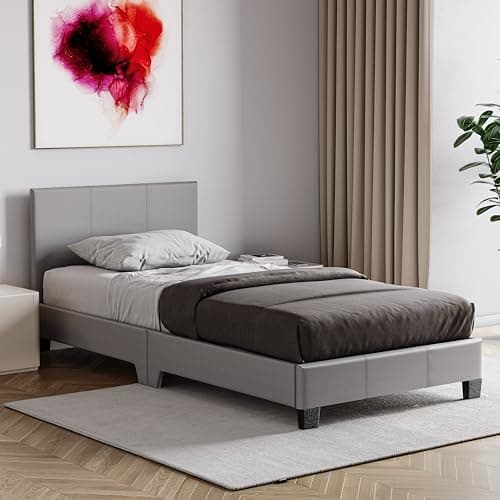 Image of Vida Designs Lisbon Faux Leather Bed, Grey (Single 3Ft - No Mattress) (UKFR Certified)