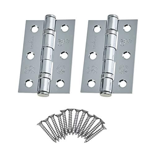 Image of Door Hinges 3 Inch / 76mm Ball Bearing 1 Pair Pack [2 Hinges & Screws] Polished Chrome