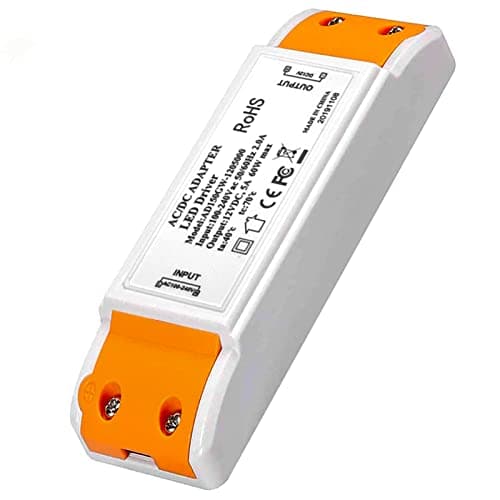 Image of 12V LED Driver 60W 5A LED Transformer, Low Voltage Led Driver Adapter,240V AC to 12V DC Constant Voltage Driver for led Strip, Display, Cabinet Lights, Bulbs and Ring Doorbell (60W)