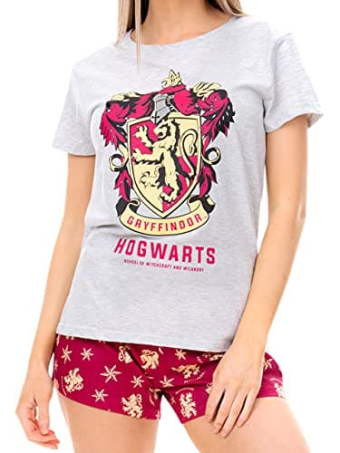 Image of Harry Potter Pyjamas | Women's Hogwarts Short Pjs | Gryffindor Ladies PJs Grey Size Large
