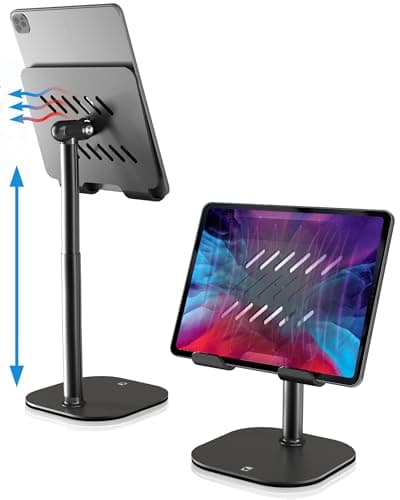 Image of COOPER TabHolder, 7-10" Height Adjustable Tablet Stand, Premium iPad Stand for Desk, 270° Tilt Portable Monitor Holder for 15.6-17" Displays, for All iPad, Kindle, Surface, Samsung Tablets (Black)