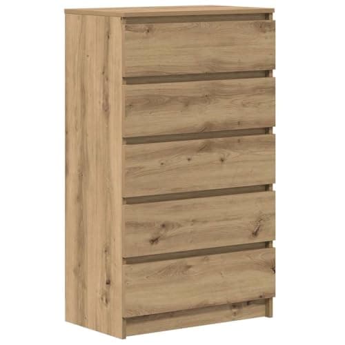Image of vidaXL Drawer Cabinet - Filing Chest for Living Room/Office - 5 Drawers, Artisan Oak Engineered Wood - Elegant Modern Design - 60x36x103cm