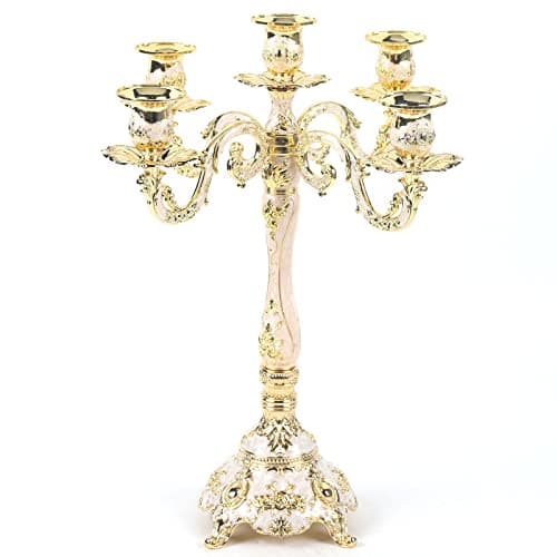 Image of 5 Arms Candelabra European Style Metal Candlesticks Holder 38 cm Metal European Style Candlelight Dinner Home Decor Golden White (Golden White)