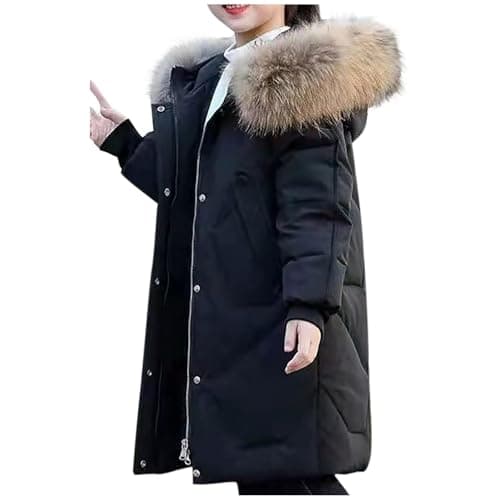 Image of Girls Winter Coats Thickened Padded Jackets With Faux Fur Collar Parka 10-14 Years, Big Kids Puffer Jacket Quilted Down Overcoat School Coats Snowsuits Cold Weather 13 Years Black