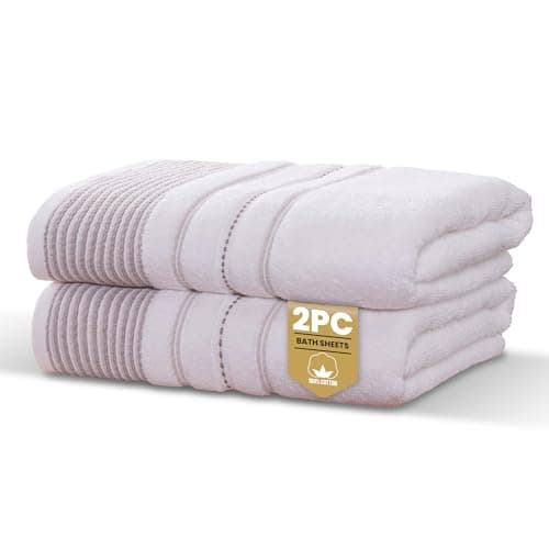Image of Rapport Home Dakota Stripe Bath Sheets 2 Pack | Natural 90x140cm | Luxurious 500GSM 100% Cotton | Oeko-Tex Certified Absorbent & Soft Bathroom Towels
