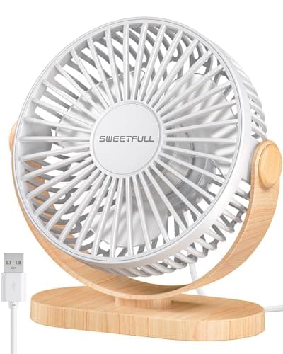 Image of SWEETFULL Desk Fan, Small USB Desk Fan Silent, 3 Speeds Portable Personal Desktop Fan, Dual 360° Adjustment Mini Fan, Quiet Operation for Home,Office,School and Outdoor (White)