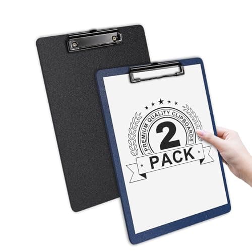 Image of Clipboards - A4 - Plastic - 2 Pack, Offshifter Writing Clipboard with Heavy Duty Clips, Sturdy and Portable, Multi-Pack of Clipboards to Enhance The Writing Experience (Black and Navy Blue)
