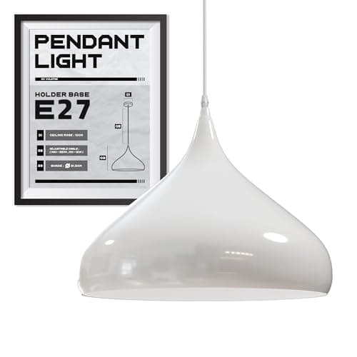 Image of DC VOLTAGE Ceiling Pendant Hanging Lamp Shade E27 White 31.5cm Teardrop Dome Shape Industrial Metal Lighting Fixture for Living Room Coffee Bar Kitchen Island Lights Dining Table