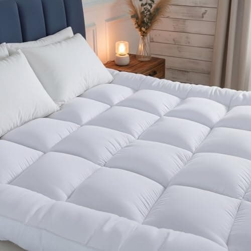 Image of 4AS Supersoft Mattress Topper Double Bed - 1100 GSM Microfibre Filling 4 Inch (10cm) Extra Thick Mattress Topper with Elasticized Corner Straps - White (Double 137x190 cm)