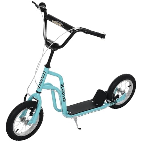 Image of HOMCOM Stunt Scooter, Kids Scooter, 12'' Rubber Tyre Kick Scooter with Adjustable Handlebar, Dual Brakes, Blue