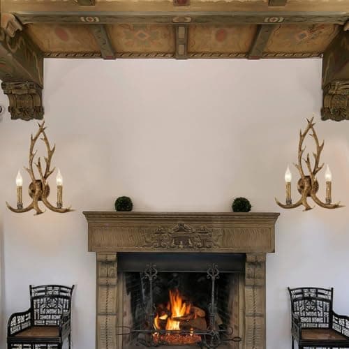 Image of Vintage Retro Resin Antlers Wall Lamp E14 x 2 - Antique Bedroom Sconces Stylish Resin Lampshade for Dining Room Corridor Kitchen and Coffee Shop Decor