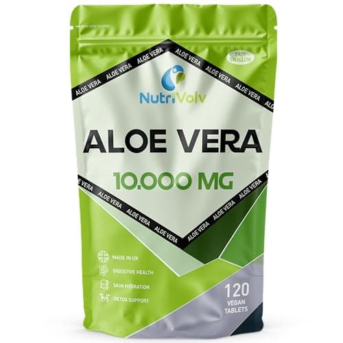 Image of NutriVolv Aloe Vera 10,000mg - 120 Tablets | Natural Skincare, Colon Cleanse & Digestion Support | Detox & Immune Boosting Supplement | High Strength Aloe Vera Extract