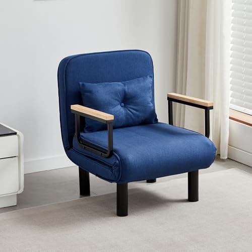 Image of mcc direct 4 in 1 Folding Single Sofa Bed Convertible Lounge Sleeper Chair with Adjustable Backrest and 1 Tufted Cushion, Sleeper Recliner Armchair for Living Room, Bedroom, Guest Room (Blue)