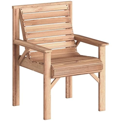 Image of Outsunny Wooden Garden Chair, Solid Wood Garden Dining Chair with Curved Seat and Wide Armrests, Slatted Garden Armchair for Outdoor, Patio, Porch, Balcony, Natural Wood Finish