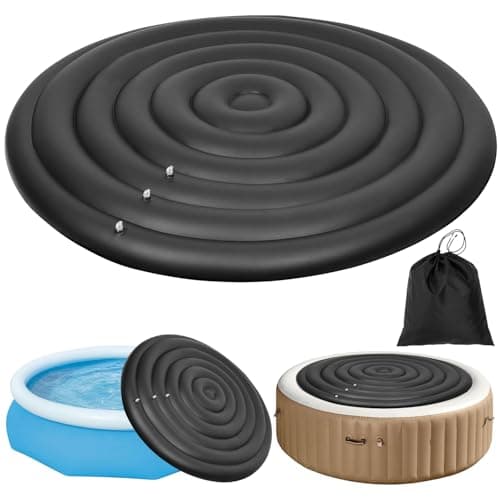 Image of 4-6 Ft Inflatable Hot Tub Cover Round 128/158/180cm 3 Sizes Adjustable Inflatable Lid With 3 Valve Energy Saving Spa Lid Retain Heat and Protect Hot Tub Black