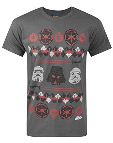 Image of Star Wars Darth Vader Fair Isle Christmas Men's T-Shirt Charcoal