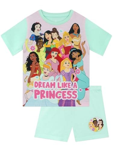 Image of Disney Girls Pyjamas, Short Sleeve Princess Pjs, Kids Pjs For Summer, Cute Girls' Pyjama Sets, Green 3-4 Years