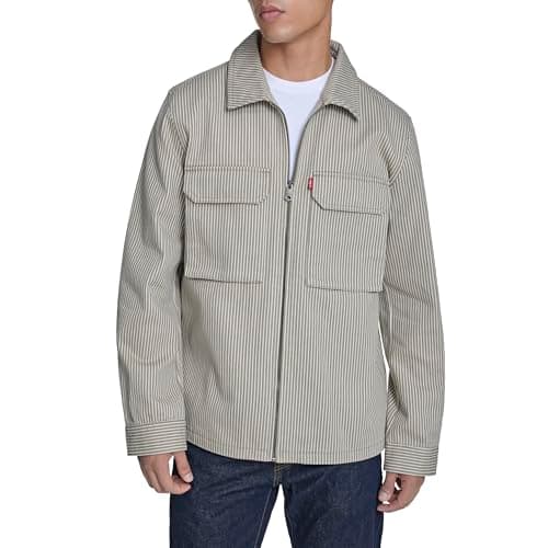 Image of Levi's mens 2-chest Pocket Workwear Shacket, Toffee/Cream Railroad Stripe, L