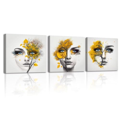 Image of Piy Painting Abstract Canvas Painting, Print Painting On Canvas, Beautiful Woman Pictures, The Yellow Tree Print For Bedroom Living Room Bathroom Yoga Studio, 3 Panel 12x12 Inch