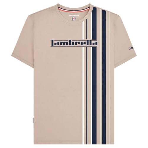 Image of Lambretta Mens Striped Logo Crew Neck T Shirt (UK, Alpha, L, Regular, Regular, Stone)