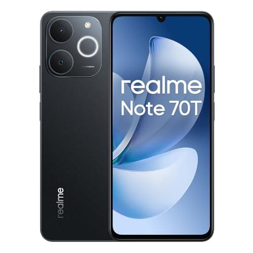 Image of realme Note 70T 4G Smartphone 4+64GB, Black, 6.75-inch screen, 90Hz display, 6000 mAh battery, 32 MP camera, powerful octa-core processor, ArmorShell Protection, IP54