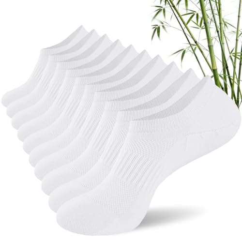 Image of SockWaddles Bamboo No Show Trainer Socks for Men and Women, Low Cut Invisible Socks Men Ladies with Non-Slip Silicone Stripes, Breathable Short Sock, White, Size 9-12, 5 Pairs